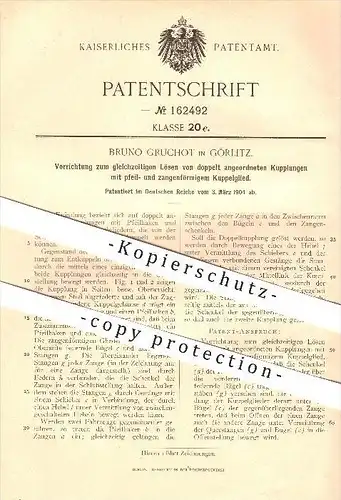 original Patent - Bruno Gruchot in Görlitz , 1904 , Vorrichtung zum gleichzeitigen Lösen von doppelten Kupplungen !!!