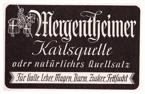 original Werbung - 1941 - Karlsquelle Mergentheim , Quellsalz , Bad Mergentheim  !!!