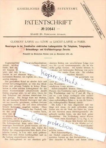 Original Patent - C. Labye et L. de Locht-Labye à Paris , 1881 , conducteurs pour téléphone !!!