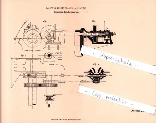 Original Patent - Ludwig Engelmayer in Hanau , 1882 , Expansions-Schiebersteuerung !!!