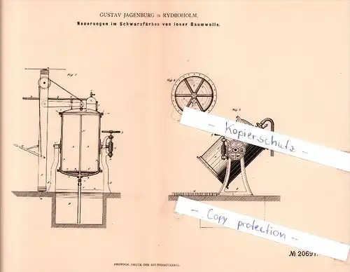 Original Patent - Gustav Jagenburg in Rydboholm , 1882 , Schwarzfärben von Baumwolle !!!