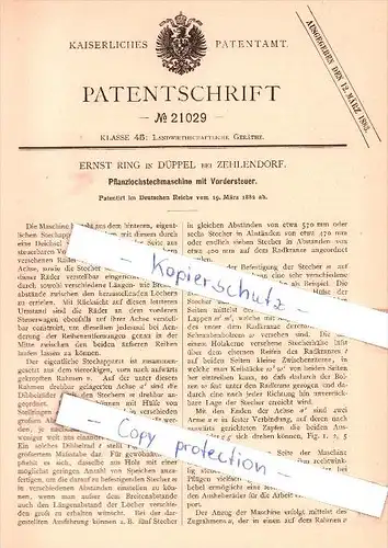 Original Patent - E. Ring in Düppel bei Zehlendorf , 1882 , Pflanzlochstechmaschine mit Vordersteuer , Berlin !!!