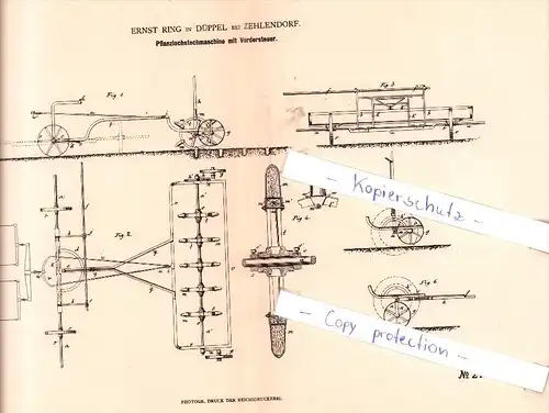 Original Patent - E. Ring in Düppel bei Zehlendorf , 1882 , Pflanzlochstechmaschine mit Vordersteuer , Berlin !!!