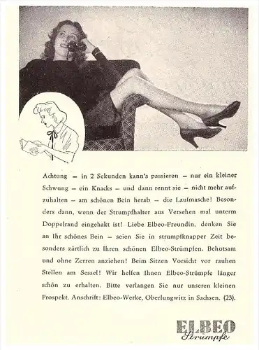original Werbung - 1941 - ELBEO Strümpfe , Oberlungwitz i. Sa. , Mode , Textilien !!!