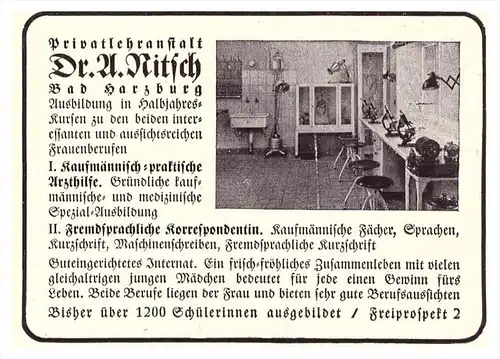 original Werbung - 1941 - Privatlehranstalt Dr. Nitsch in Bad Harzburg , Schule , Privatschule , Arzt , Krankenhaus !!!