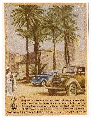 original Werbung - 1941 - Ford Automobile in den Tropen !!!