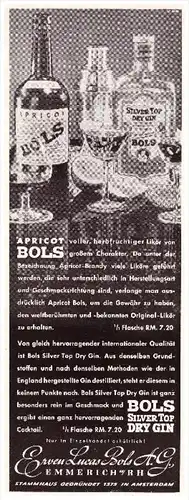 original Werbung - 1941 - Apricot Bols , Bols AG in Emmerich a. Rhein , Dry Gin , Amsterdam !!!
