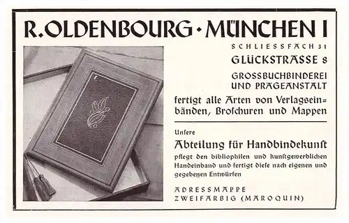 original Werbung - 1941 - R. Oldenbourg in München , Handbindekunst , Buchbinder , Glückstrasse !!!
