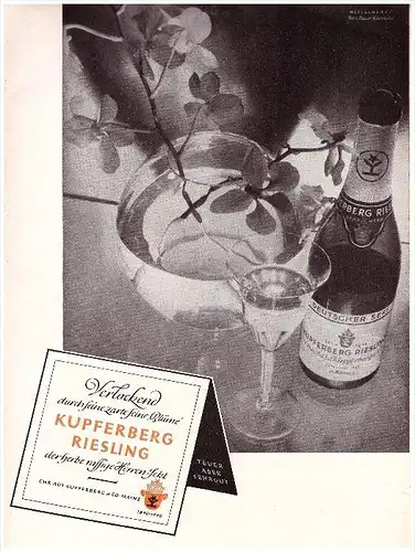 original Werbung - 1941 - Kupferberg Riesling , Mainz , Sekt , Wein , Kellerei , Alkohol , A4 Seite !!!