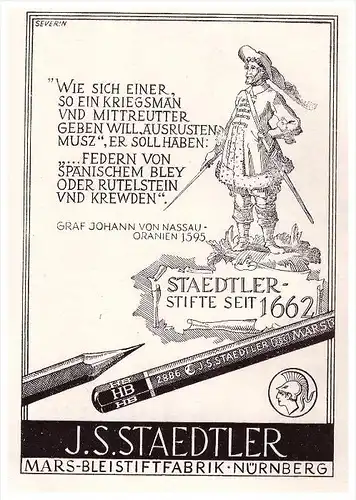 original Werbung - 1941 - J. Staedtler , Mars-Bleistiftfabrik in Nürnberg , Bleistifte !!!
