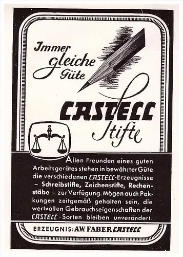 original Werbung - 1941 - FABER - Castell , Stifte , Bleistifte !!!