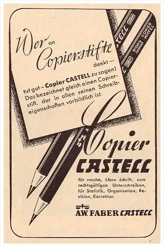 original Werbung - 1941 - FABER - Castell , Copierstifte , Bleistifte !!!