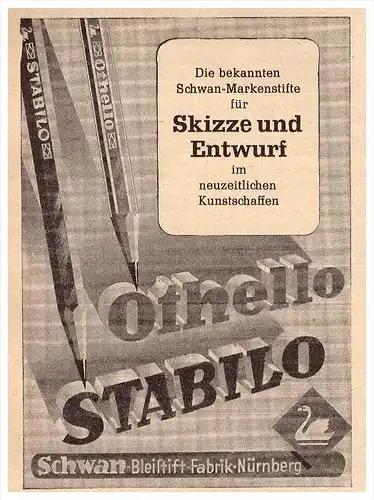 original Werbung - 1941 - SCHWAN Bleistiftfabrik in Nürnberg , Othello , Stabilo , Swano , Bleistifte !!!