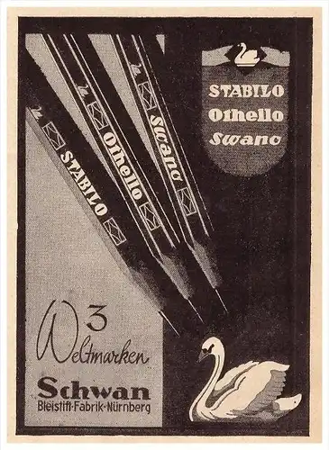 original Werbung - 1941 - SCHWAN Bleistiftfabrik in Nürnberg , Othello , Stabilo , Swano , Bleistifte !!!