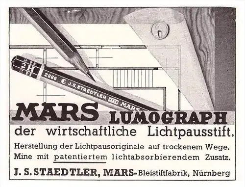 original Werbung - 1941 - Mars Lumograph , J.S. Staedtler , Bleistiftfabrik in Nürnberg , Bleistift !!!