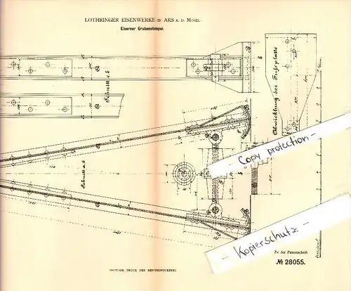 Original Patent - Lothringer Eisenwerke à Ars sur Moselle , 1884 , Timbre pour les mines de fer , exploitation miniere !