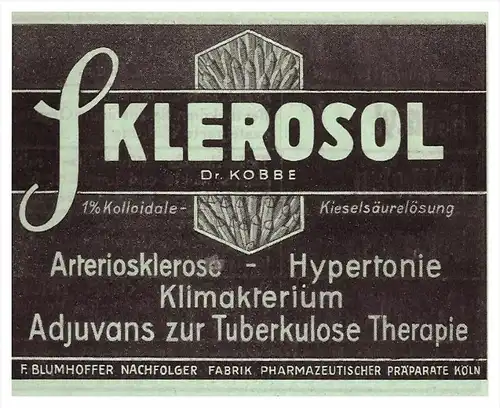 original Werbung - 1942 - Tuberkulose-Therapie , Dr. Kobbe , tuberculosis , Köln , Arzt , Krankenhaus , Apotheke !!