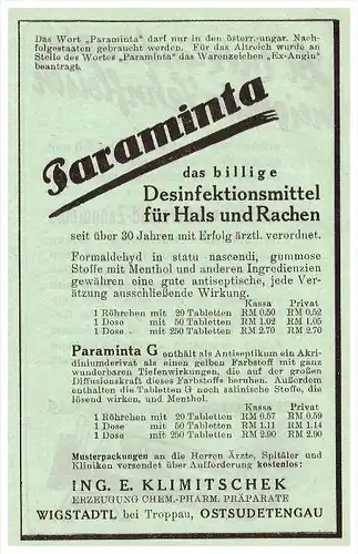 original Werbung - 1942 - Wigstadtl / Vitkov , Desinfektion , Kur , Arzt , Krankenhaus , Apotheke !!!