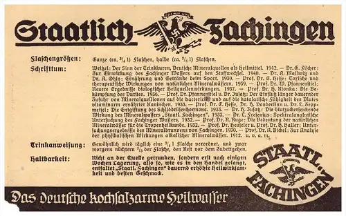 original Werbung - 1942 - Staatlich Fachingen , Heilwasser , Arzt , Krankenhaus , Apotheke !!!