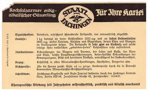 original Werbung - 1942 - Staatlich Fachingen , Heilwasser , Arzt , Krankenhaus , Apotheke !!!