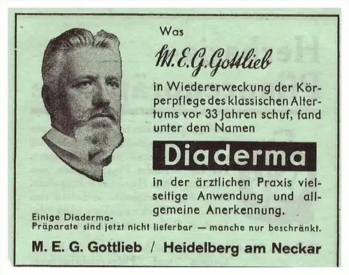 original Werbung - 1942 - Heidelberg a. Neckar , M.E.G. Gottlieb , Kur , Arzt , Krankenhaus , Apotheke !!!