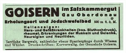 original Werbung - 1942 - Bad Goisern am Hallstättersee , Kur , Arzt , Krankenhaus , Apotheke !!!