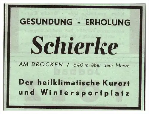 original Werbung - 1942 - Schierke am Brocken , Wernigerode , Kur , Arzt , Krankenhaus , Apotheke