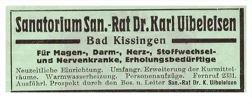 original Werbung - 1942 - Bad Kissingen , Sanatorium , Arzt , Kur , Krankenhaus , Apotheke !!!