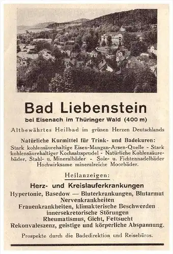 original Werbung - 1942 - Bad Liebenstein b. Eisenach , Kur , Arzt , Krankenhaus , Apotheke !!!