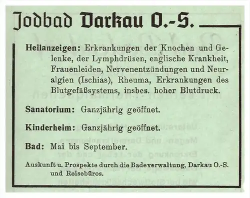 original Werbung - 1942 - Jodbad Darkau O.-S. /  Karwina , Darkow - Zdroj , Arzt , Krankenhaus , Apotheke !!!