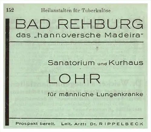 original Werbung - 1942 - Bad Rehburg , Dr. Rippelbeck , Rehburg-Loccum , Lohr , Arzt , Krankenhaus , Apotheke !!!