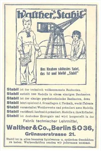 original Werbung - 1925 - Walther Stabil Baukasten , Walther & Co in Berlin , Spielzeug !!!
