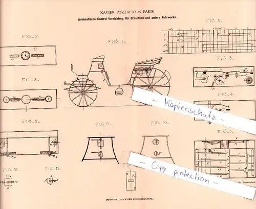 Original Patent - Xavier Portafax in Paris , 1882 , Control-Vorrichtung für Droschken , Taxameter !!!