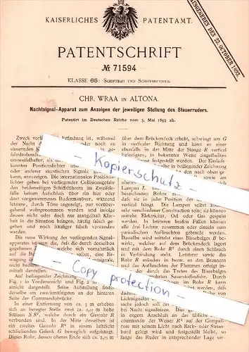 Original Patent - Chr. Wraa in Altona , 1893 , Nachtsignal-Apparat , Schiffbau und Schiffsbetrieb , Hamburg !!!