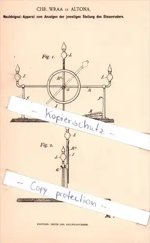 Original Patent - Chr. Wraa in Altona , 1893 , Nachtsignal-Apparat , Schiffbau und Schiffsbetrieb , Hamburg !!!