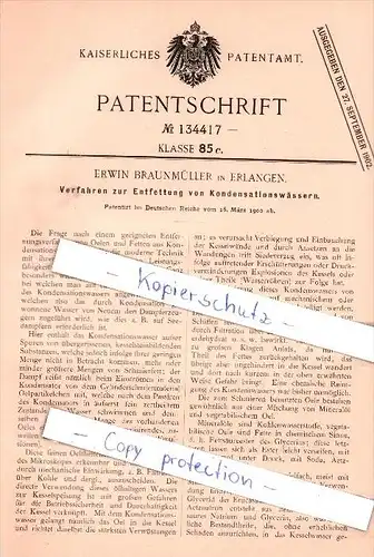 Original Patent - E. Braunmüller in Erlangen , 1900 , Entfettung von Kondensationswässern !!!