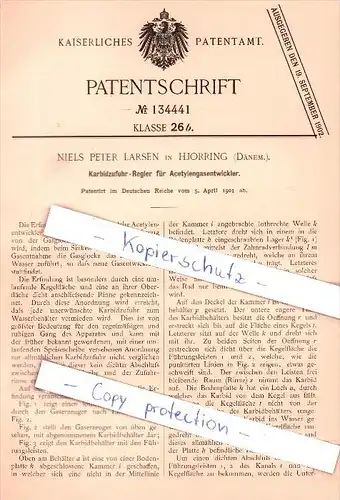 Original Patent - N. P. Larsen in Hjorring , Dänem. , 1901 , Karbidzufuhr - Regler für Acetylengasentwickler !!!