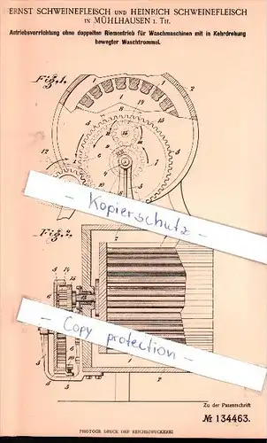 Original Patent - E. und H. Schweinefleisch in Mühlhausen i. Th. , 1901 , Antriebsvorrichtung !!!