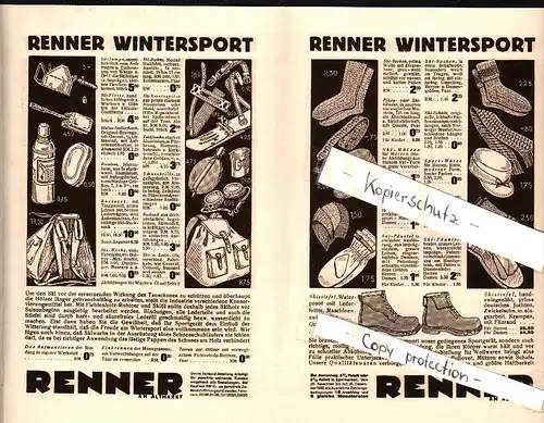 alter Wintersport  Katalog / Prospekt , Renner am Altmarkt in Dresden , Preisliste , Schnee , Schlitten !!!