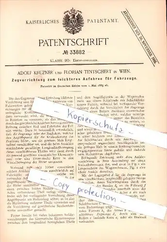 Original Patent - A. Krüzner und Florian Tentschert in Wien , 1885 , Eisenbahn  !!!