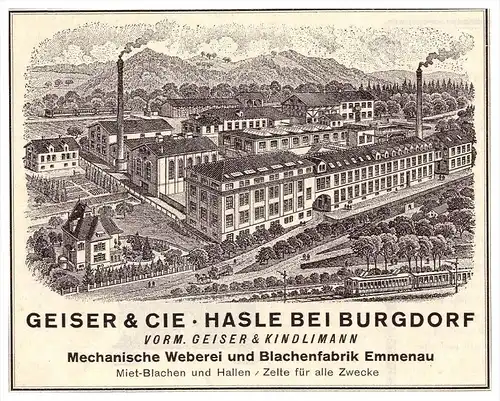 original Werbung - 1927 - Geiser & Cie in Hasle b. Burgdorf , Mechanische Weberei Emmenau !!!