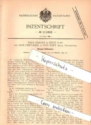 Original Patent - P. Hanzer à Petit Ivry et J. Chevalier à Ivry Port , 1899 , Tomber Marteau , Ivry-sur-Seine !!!
