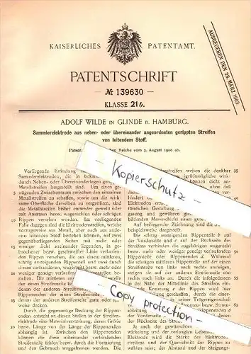 Original Patent - Adolf Wilde in Glinde b. Hamburg , 1900 , Sammlerelektrode !!!