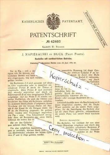 Original Patent - J. Napieralski in Buck / Buk i. Posen , 1887 , Backofen , Bäckerei , Bäcker !!!