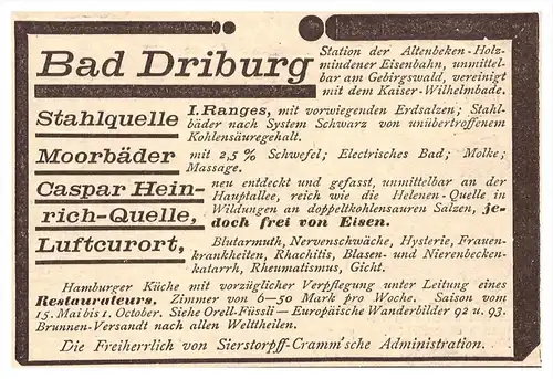 original Werbung - 1888 - Bad Driburg , Kur , Arzt , Krankenhaus , Apotheke , Höxter !!!
