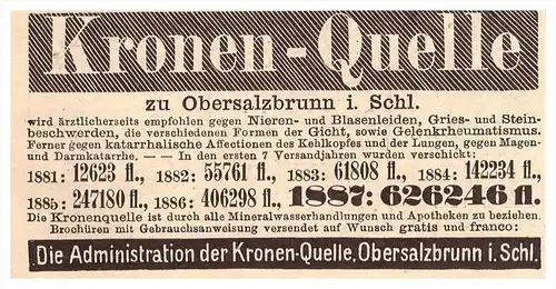 original Werbung - 1888 - Ober Salzbrunn / Szczawno-Zdroj , Schlesien , Kur , Arzt , Krankenhaus , Apotheke