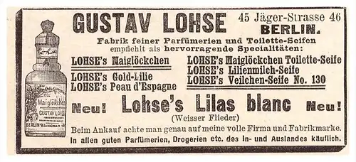 original Werbung - 1891 - Gustav Lohse in Berlin , Parfum , Parfumerie !!!