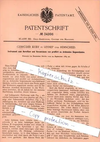 Original Patent  - Gebrüder Kuby in Lennep und Remscheid , 1885 ,  Vorzeichnen von Gegenständen !!!