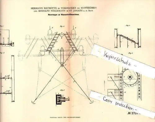 Original Patent -  H. Baumotte in Voßnacken b. Velbert , R. Nöggerath in St. Johann a.d. Saar ,1883, Wasserkraftmaschine