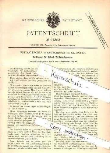 Original Patent - Gustav Pröber in Gutschdorf b. Groß Rosen , 1883 , Verdampfapparat , Zucker , Strzegom , Rogoznica !!